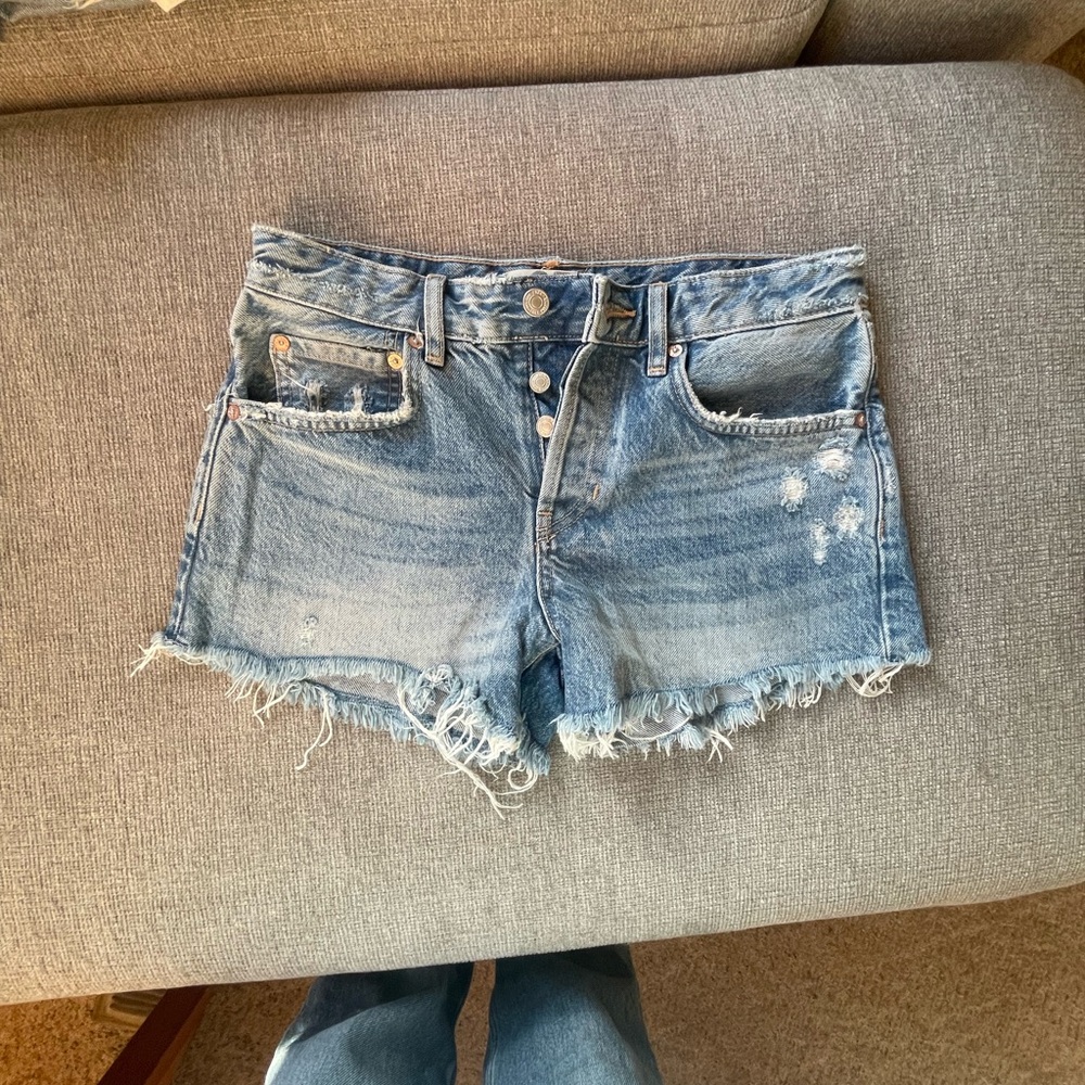 We The Free Light Blue Distressed Jean Shorts